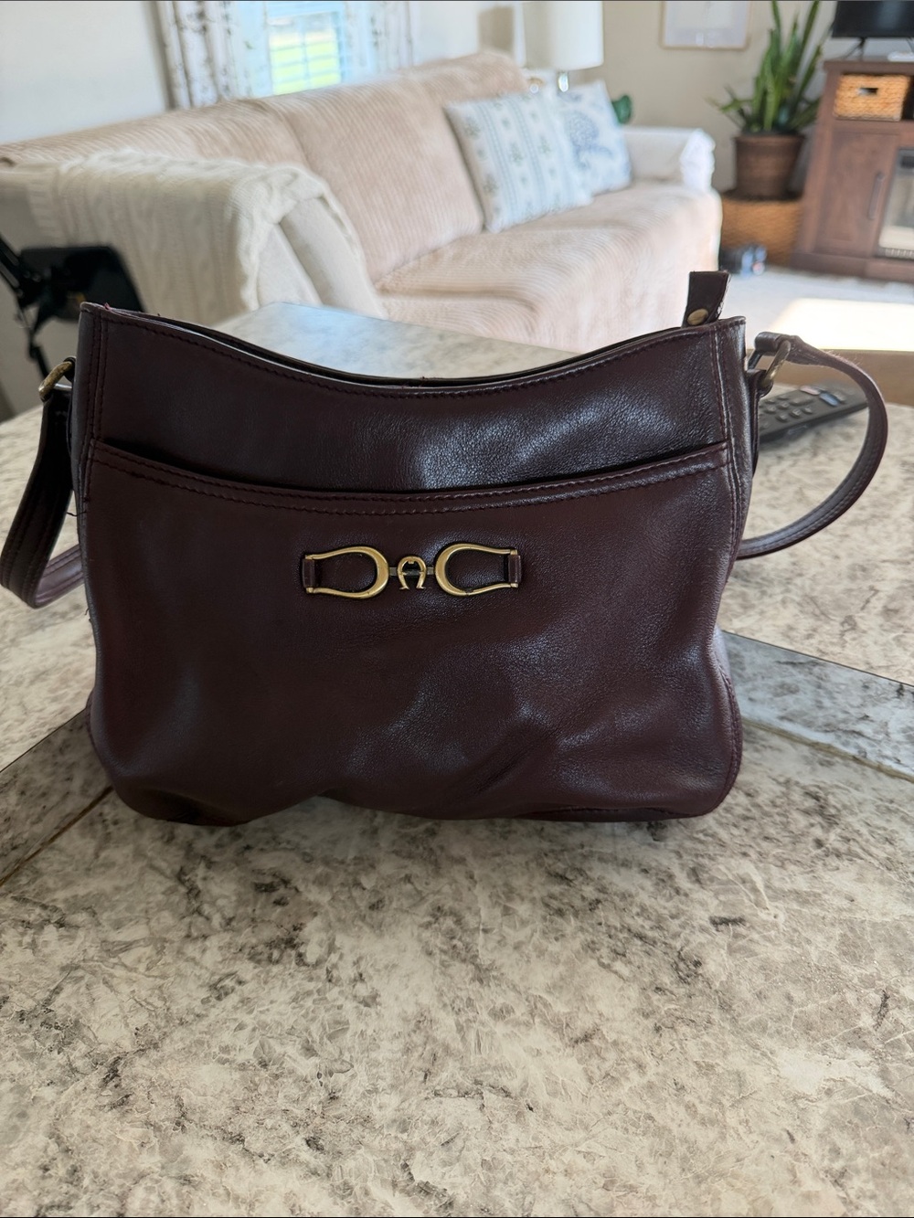 Aigner Leather Crossbody Bag in Deep Burgundy from 1970-80